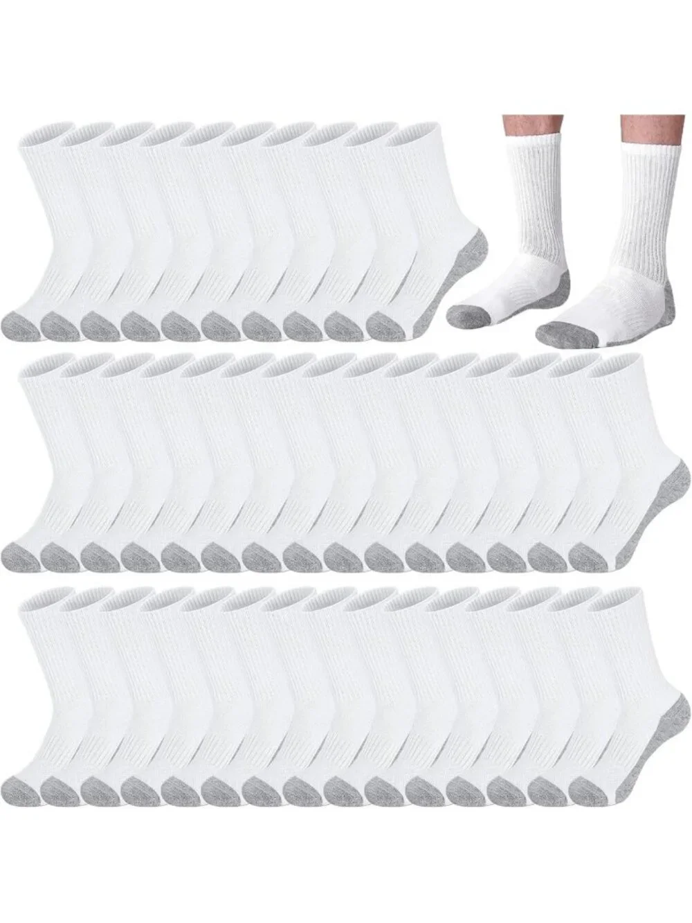 20 Pairs Moisture-Wicking Crew Athletic Socks for Men - Cushioned for Sports
